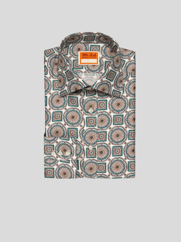 grey abstract print silk shirt