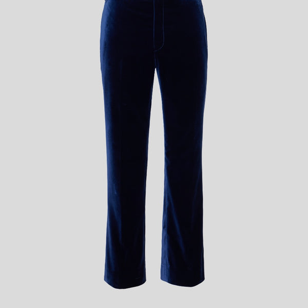 Women Solid Navy Blue Relaxed SlipOn HighRise Waist Regular Fit Trousers   Berrylush